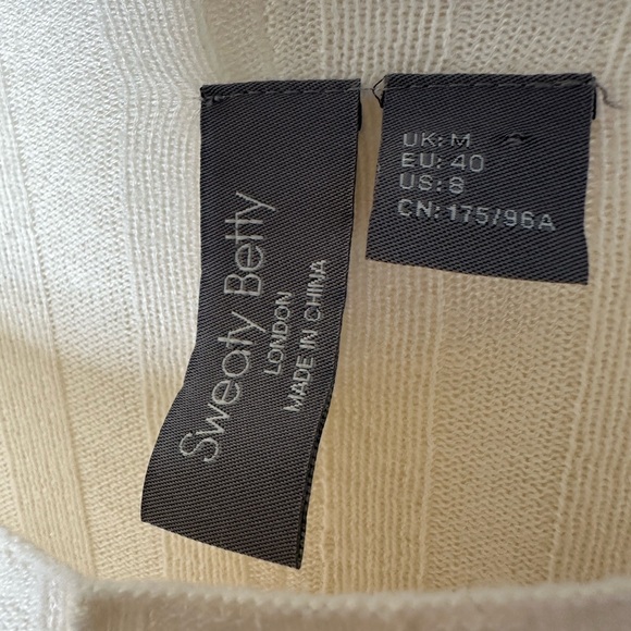 Sweaty Betty Willow Sweater Ruched Stripe Sleeves Rib Knit Size 8 Wool Blend - Picture 10 of 10